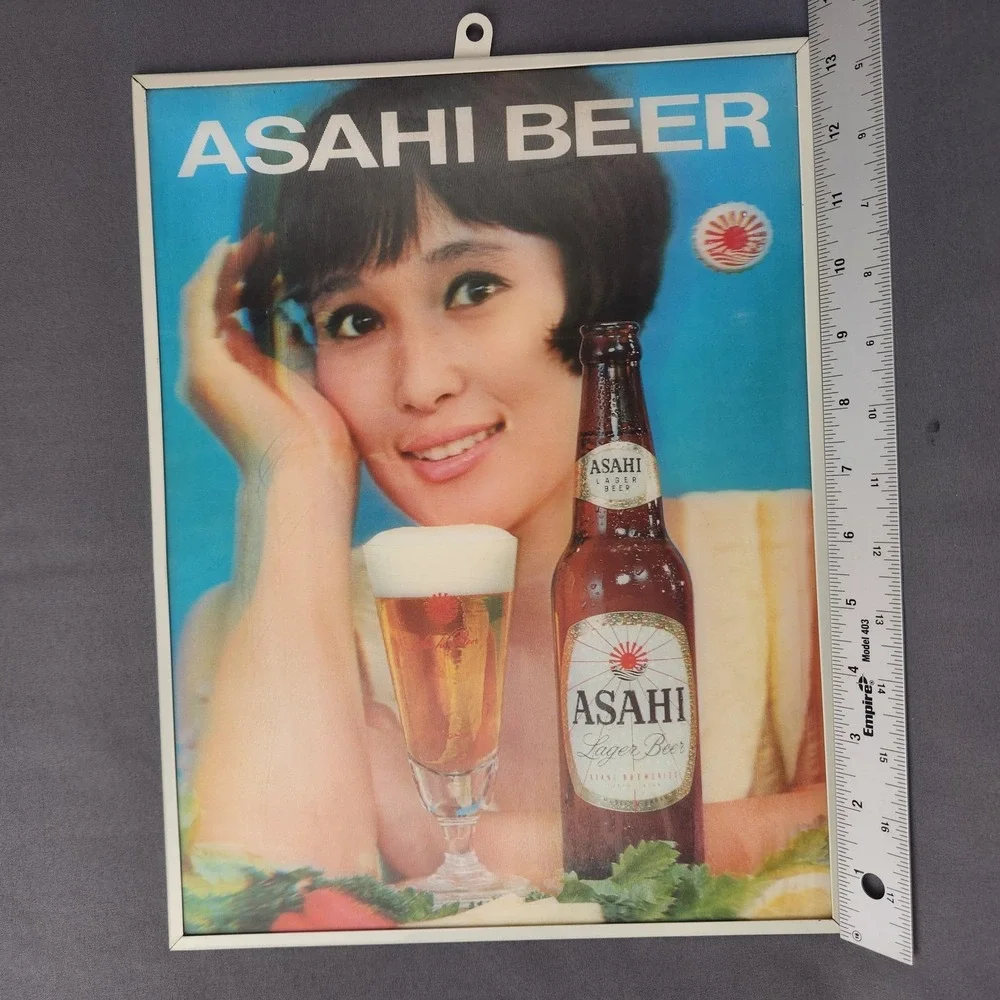 Vintage‎ Asahi Beer Hologram Advertising Sign Japan Top-Stereo Lenticular 3D Bar